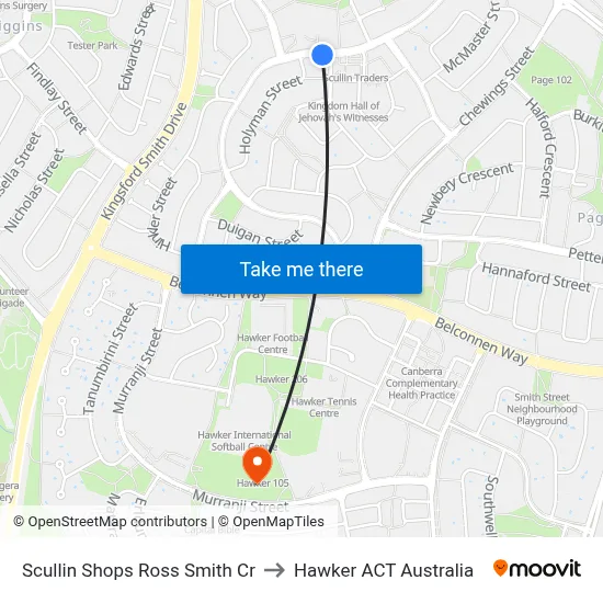 Scullin Shops Ross Smith Cr to Hawker ACT Australia map