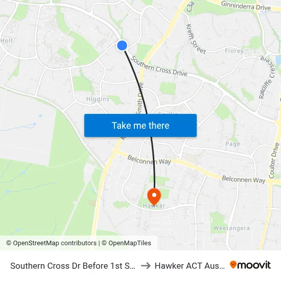 Southern Cross Dr Before 1st Starke St to Hawker ACT Australia map