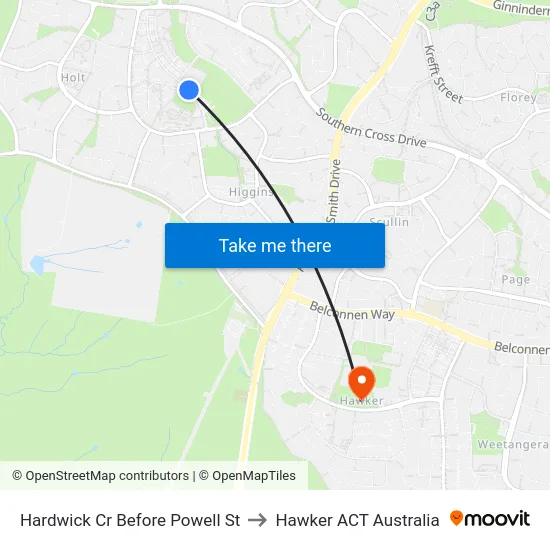 Hardwick Cr Before Powell St to Hawker ACT Australia map