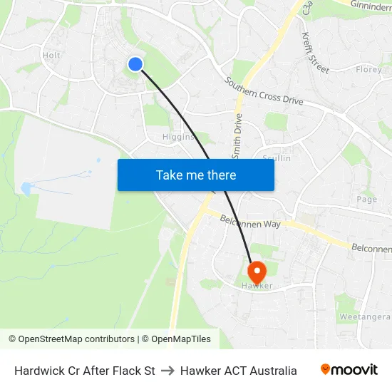 Hardwick Cr After Flack St to Hawker ACT Australia map