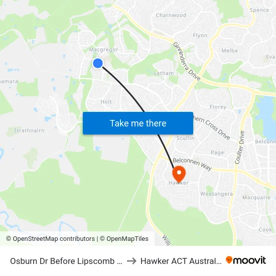 Osburn Dr Before Lipscomb Pl to Hawker ACT Australia map