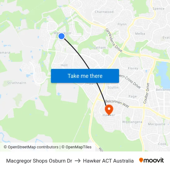 Macgregor Shops Osburn Dr to Hawker ACT Australia map