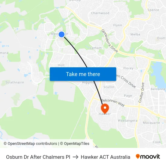 Osburn Dr After Chalmers Pl to Hawker ACT Australia map