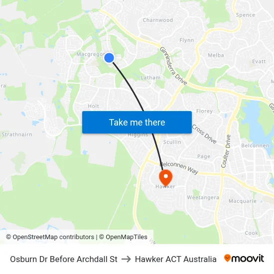 Osburn Dr Before Archdall St to Hawker ACT Australia map