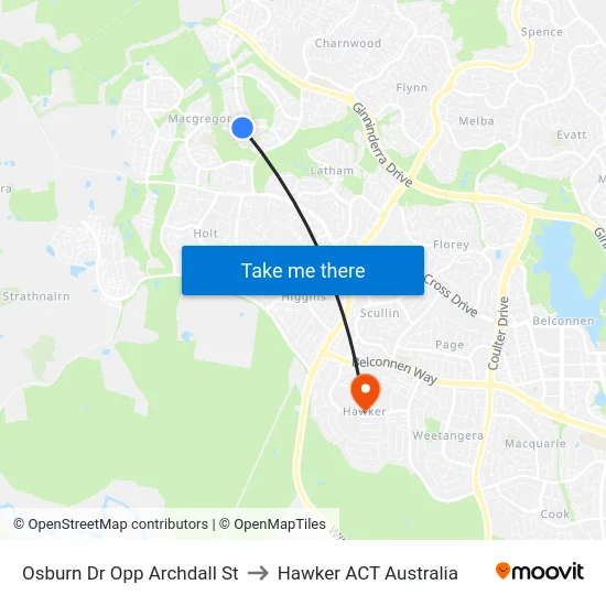 Osburn Dr Opp Archdall St to Hawker ACT Australia map