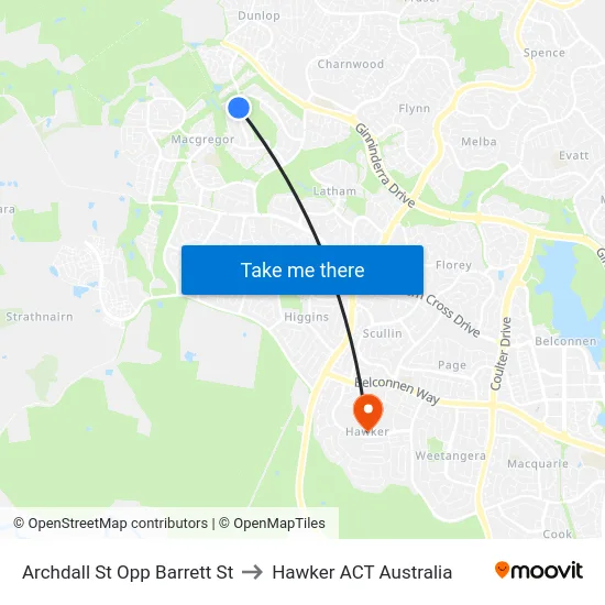 Archdall St Opp Barrett St to Hawker ACT Australia map