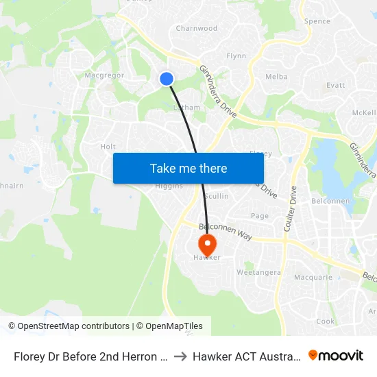 Florey Dr Before 2nd Herron Cr to Hawker ACT Australia map