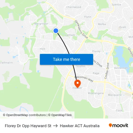 Florey Dr Opp Hayward St to Hawker ACT Australia map