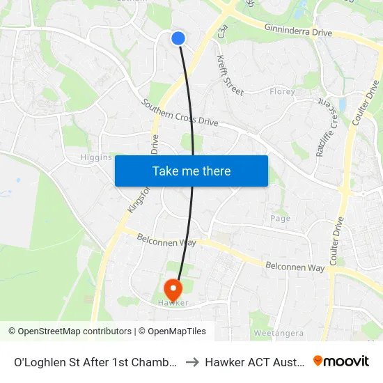 O'Loghlen St After 1st Chambers St to Hawker ACT Australia map