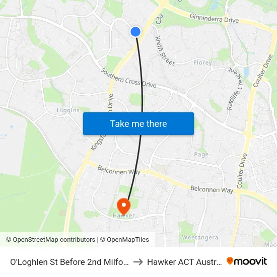 O'Loghlen St Before 2nd Milford St to Hawker ACT Australia map