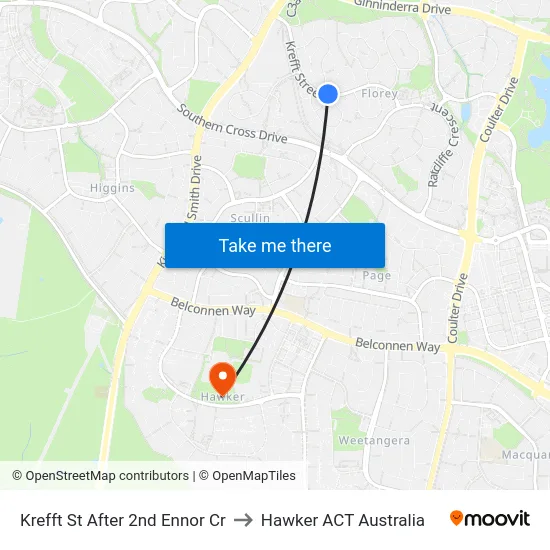 Krefft St After 2nd Ennor Cr to Hawker ACT Australia map