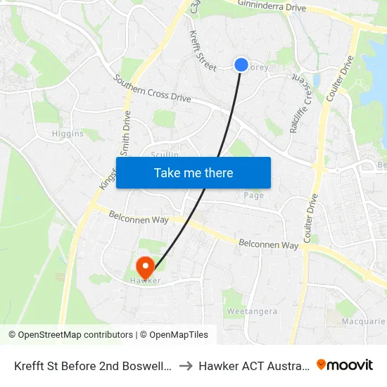 Krefft St Before 2nd Boswell Cr to Hawker ACT Australia map