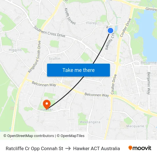 Ratcliffe Cr Opp Connah St to Hawker ACT Australia map