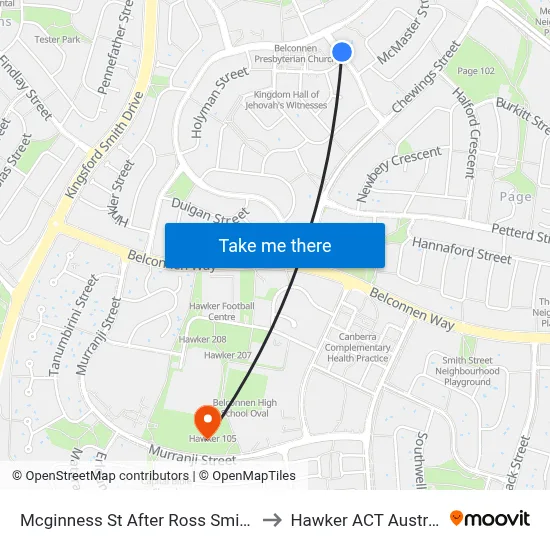 Mcginness St After Ross Smith Cr to Hawker ACT Australia map