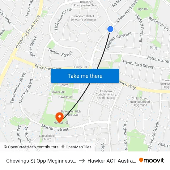 Chewings St Opp Mcginness St to Hawker ACT Australia map