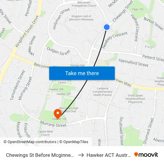 Chewings St Before Mcginness St to Hawker ACT Australia map