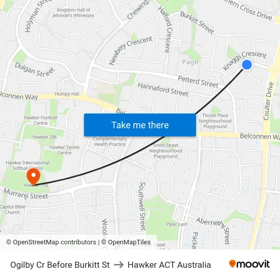 Ogilby Cr Before Burkitt St to Hawker ACT Australia map