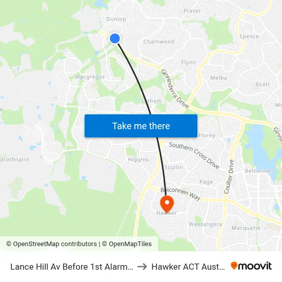 Lance Hill Av Before 1st Alarmon Cr to Hawker ACT Australia map