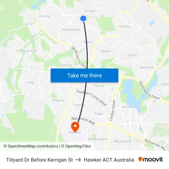 Tillyard Dr Before Kerrigan St to Hawker ACT Australia map