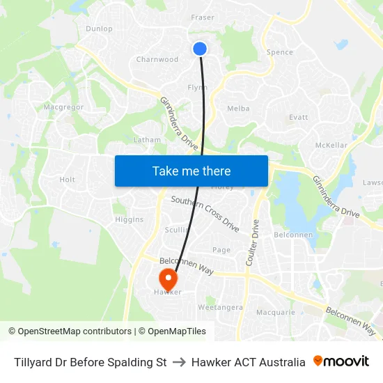 Tillyard Dr Before Spalding St to Hawker ACT Australia map