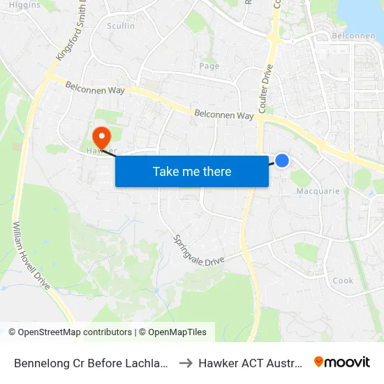 Bennelong Cr Before Lachlan St to Hawker ACT Australia map