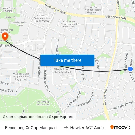 Bennelong Cr Opp Macquarie Ps to Hawker ACT Australia map