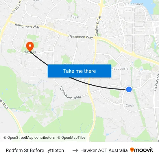 Redfern St Before Lyttleton Cr to Hawker ACT Australia map