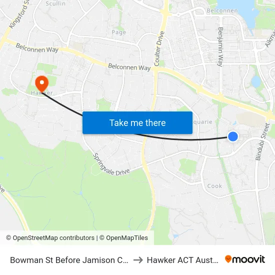 Bowman St Before Jamison Centre to Hawker ACT Australia map
