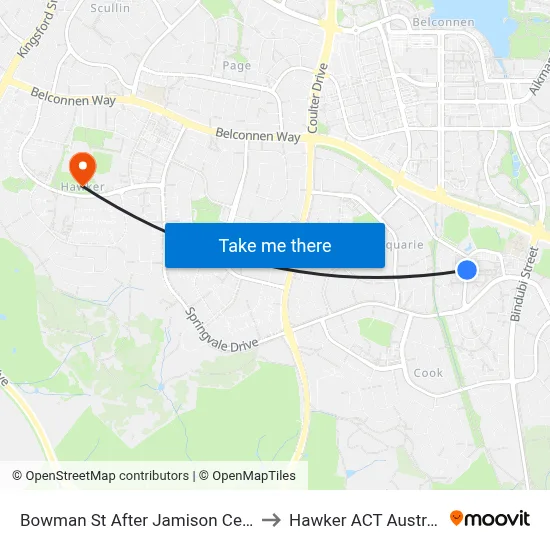 Bowman St After Jamison Centre to Hawker ACT Australia map