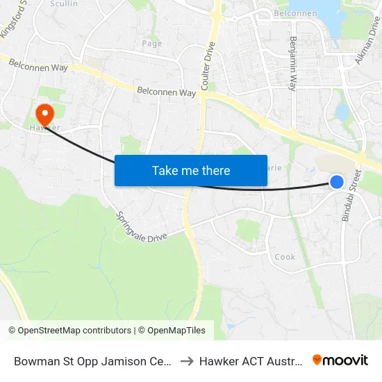 Bowman St Opp Jamison Centre to Hawker ACT Australia map
