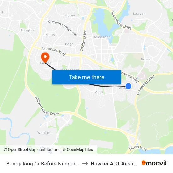 Bandjalong Cr Before Nungara St to Hawker ACT Australia map
