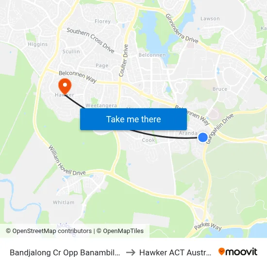 Bandjalong Cr Opp Banambila St to Hawker ACT Australia map