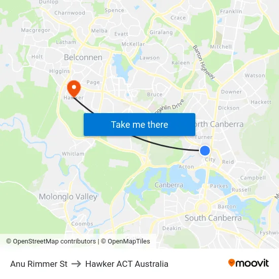 Anu Rimmer St to Hawker ACT Australia map