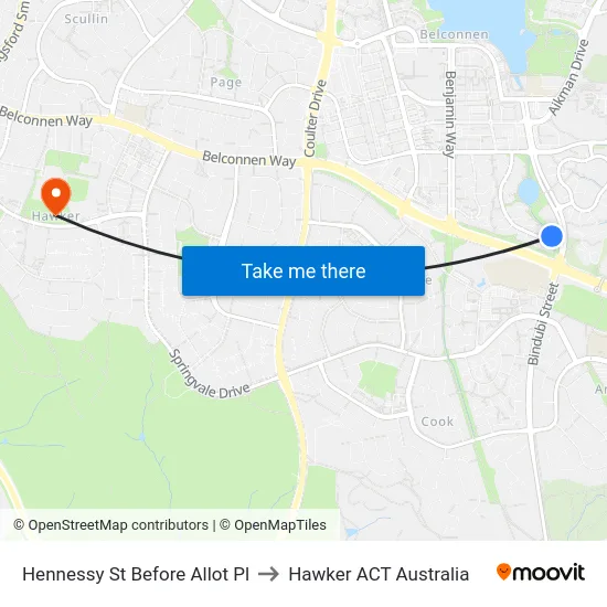 Hennessy St Before Allot Pl to Hawker ACT Australia map
