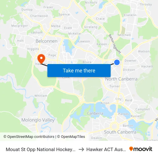Mouat St Opp National Hockey Centre to Hawker ACT Australia map