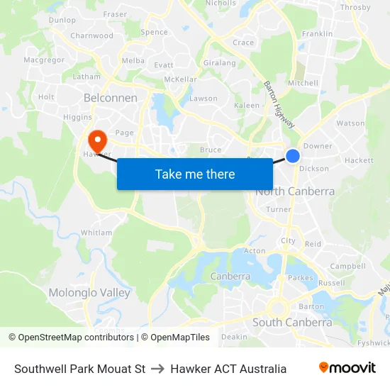 Southwell Park Mouat St to Hawker ACT Australia map