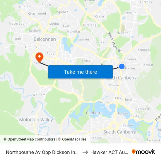 Northbourne Av Opp Dickson Interchange to Hawker ACT Australia map