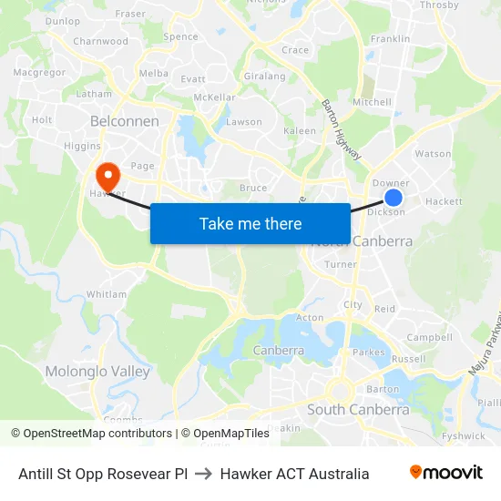 Antill St Opp Rosevear Pl to Hawker ACT Australia map