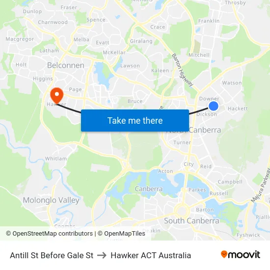 Antill St Before Gale St to Hawker ACT Australia map