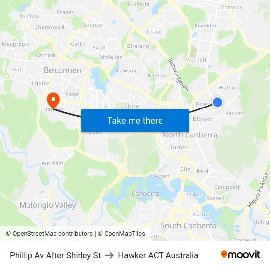 Phillip Av After Shirley St to Hawker ACT Australia map