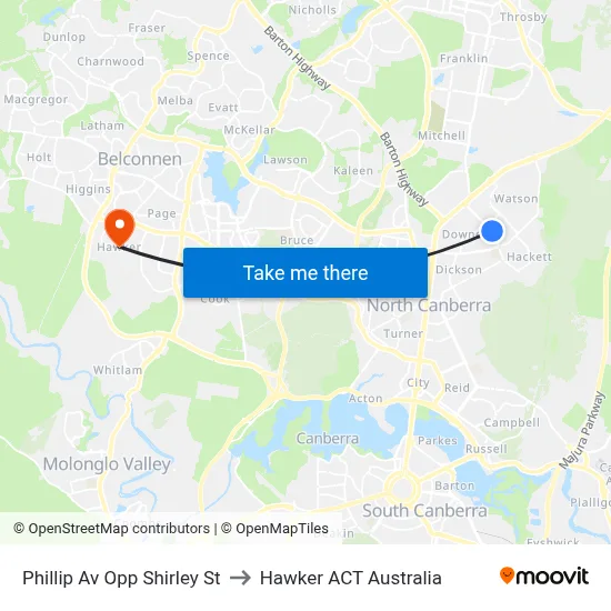 Phillip Av Opp Shirley St to Hawker ACT Australia map