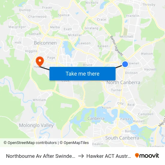Northbourne Av After Swinden St to Hawker ACT Australia map