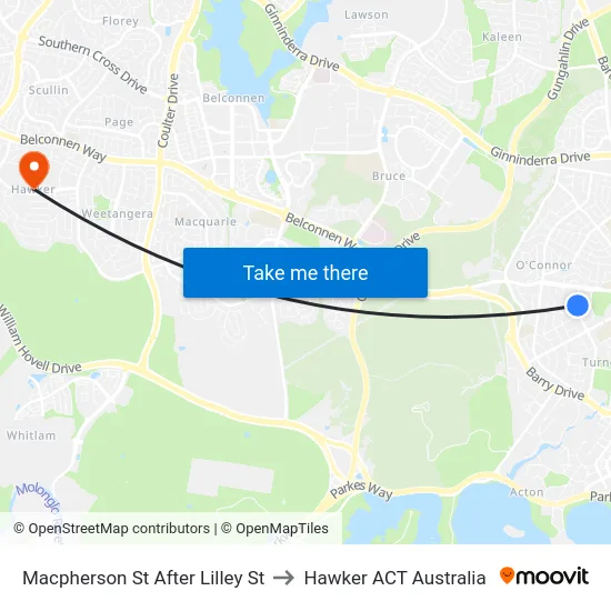 Macpherson St After Lilley St to Hawker ACT Australia map