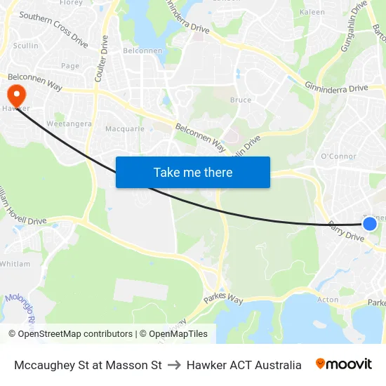 Mccaughey St at Masson St to Hawker ACT Australia map