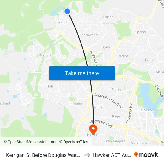 Kerrigan St Before Douglas Waterhouse Dr to Hawker ACT Australia map