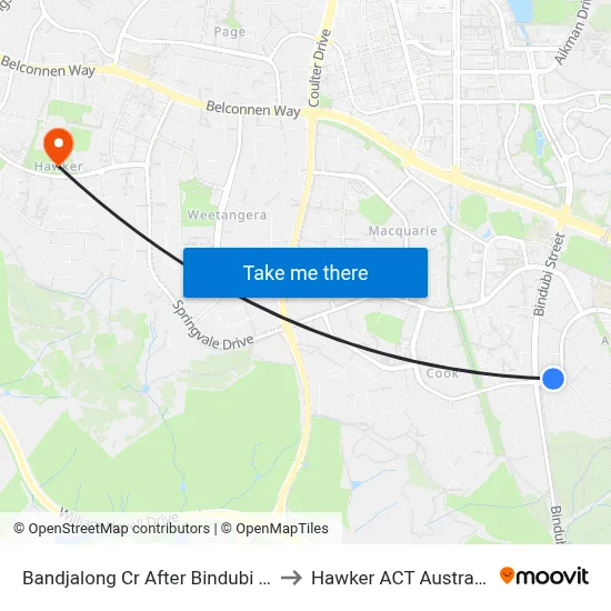 Bandjalong Cr After Bindubi St to Hawker ACT Australia map