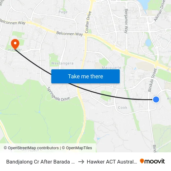 Bandjalong Cr After Barada Cr to Hawker ACT Australia map