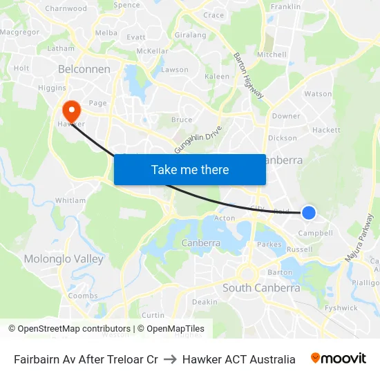 Fairbairn Av After Treloar Cr to Hawker ACT Australia map