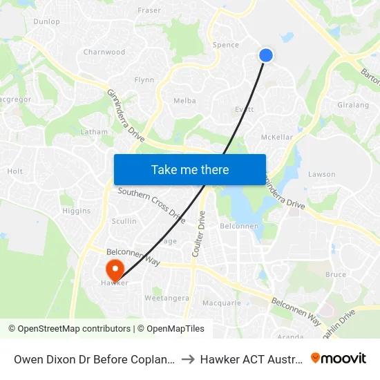 Owen Dixon Dr Before Copland Dr to Hawker ACT Australia map