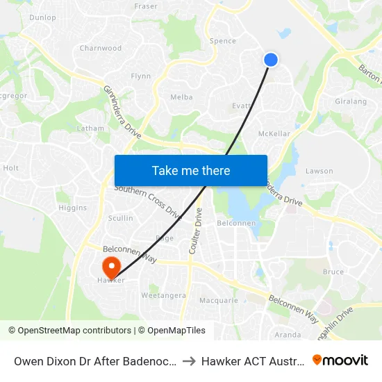 Owen Dixon Dr After Badenoch Cr to Hawker ACT Australia map